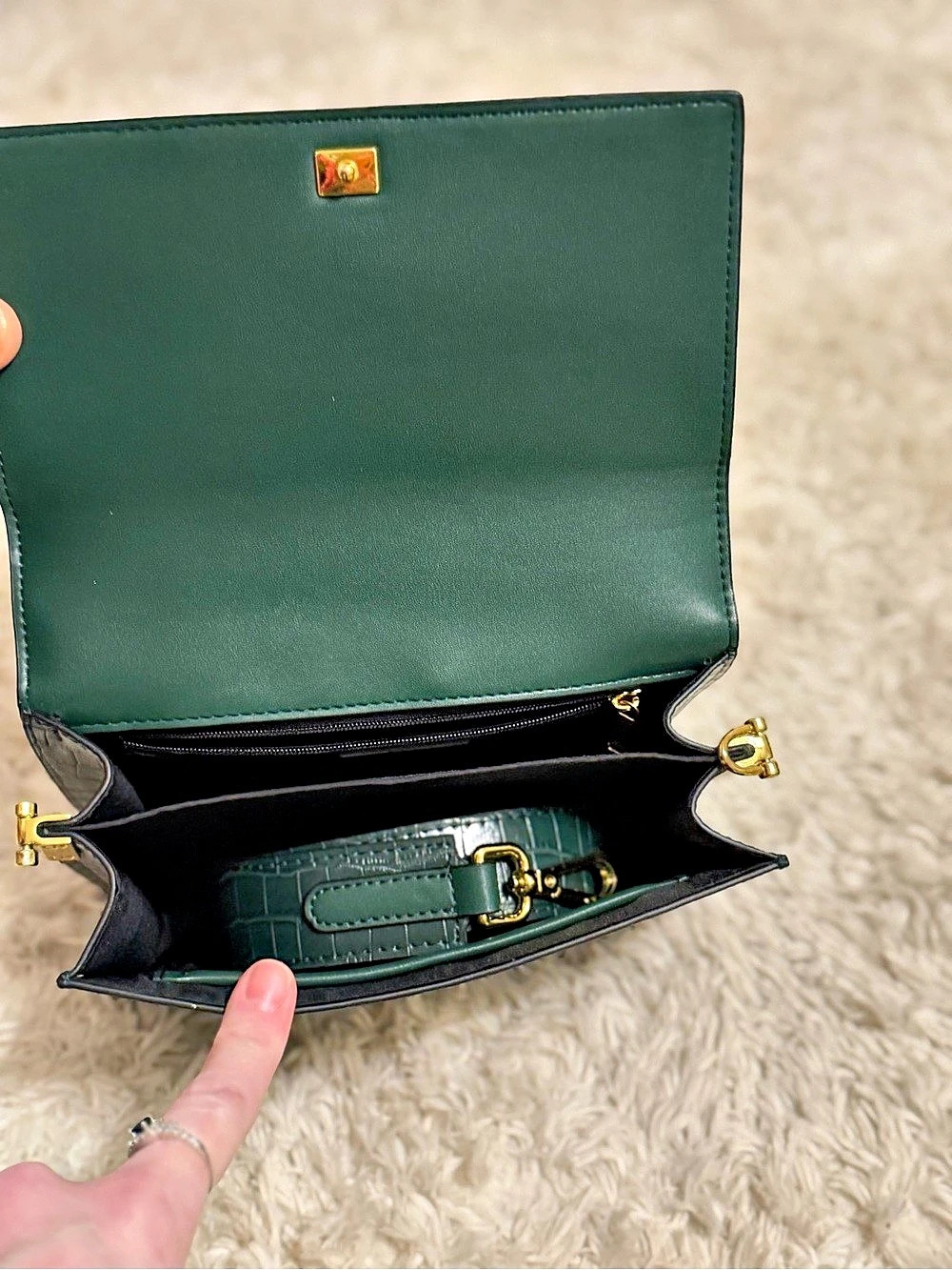 JW PEI Mini Flap Crossbody - Dark Green Croc Green Bag - Picture 2 of 5